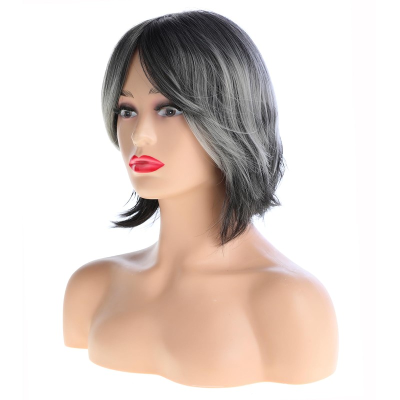 Women Short Grey Bob Wig with Bangs Synthetic Modern Cosplay