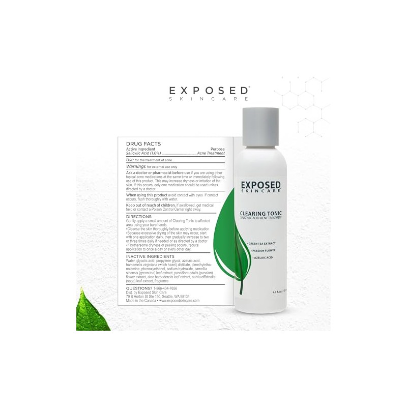 Acne Clearing Tonic Treatment Toner by Exposed Skin Care, Salicylic