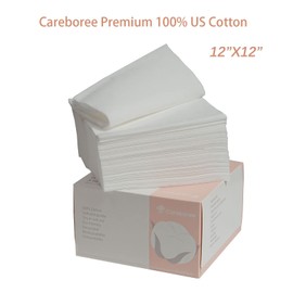 Careboree Extra Large Thick 100% US Cotton Premium Facial Cleansing Wipes 2 Pack Dry Wipes Makeup Remover Cloth Lint Free Clean Towels XL Non-Moistened Disposable Face Towel 12"X12"