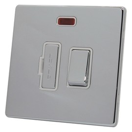 Discount Electrix 13 Amp Fused Spur Switch Polished Chrome Screwless Flat Plate Design with White Insert and LED Indicator