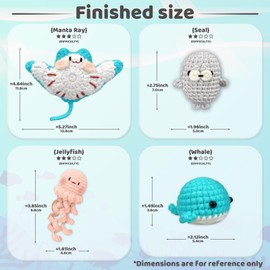 YAMAXIN Crochet Kit for Beginners – Ocean Animal Amigurumi DIY Yarn Kit with Step-by-Step Instructions, Tools & Soft Yarn – 4 Pack Crochet Kit Gift for Adults, Teens & Kids
