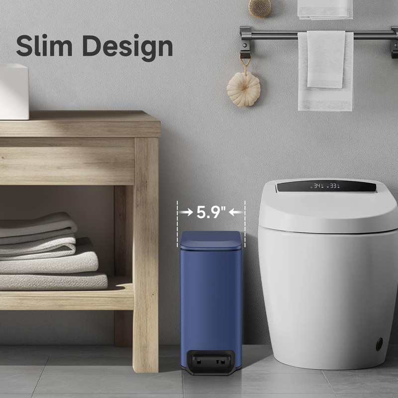 TIPGO Slim Bathroom Trash Can with Lid Soft Close, Step