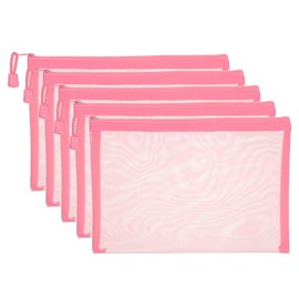 PATIKIL A5 Mesh Zipper Pouch Bags, 5 PCS Mesh Bags with Zipper Plastic Storage Pocket for Organizing File Beads Office Home Supplies, 18x25cm, Pink