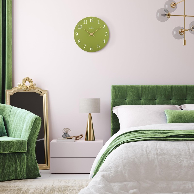 Lafocuse 12 Inch Silent Olive Green Wall Clock Battery Operated