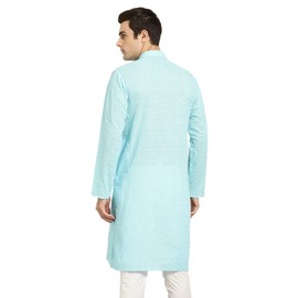 SOJANYA (Desde 1958), algodón puro bordado solo Kurta para hombre, Azul (Sky Blue), XX-Large