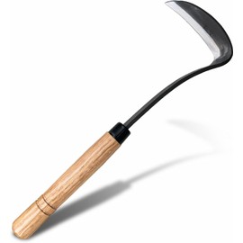 SHANFEEK Japanese Weeding Sickle Hoe Gardening Tool 13-Inch High-Carbon Steel Weed Remover with Wooden Handle (Snake-Necked)