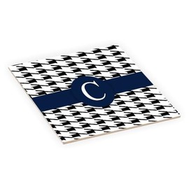 Island Gifting - Letter C Monogram - Houndstooth Dogtooth Dark Blue on Black Design - 4 Inch Square Decorative Ceramic Tile (Art) for Wall or Decor