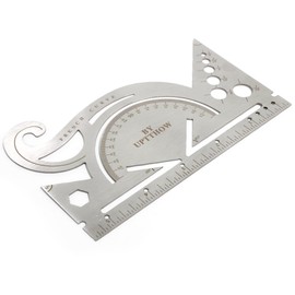UPTTHOW Leather Tools French Curve Protractor Triangles Andcircle Gauge All-in-one Combine Tool Multifunctional Stainless Steel Ruler for Leathercraft Woodworking Sewing Painting DIY Craft Supplies