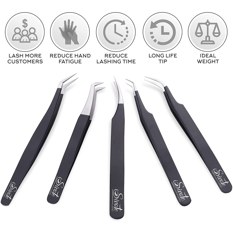 SIVOTE Eyelash Extension Tweezers for Classic & Volume Lashes, 5-Pack,
