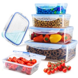 Recipientes para Alimentos, Juego de 4 Recipientes Hermeticos, Contenedores para Alimentos con Tapa, Plastico, para Cocina, Horno, Refrigerador,...   