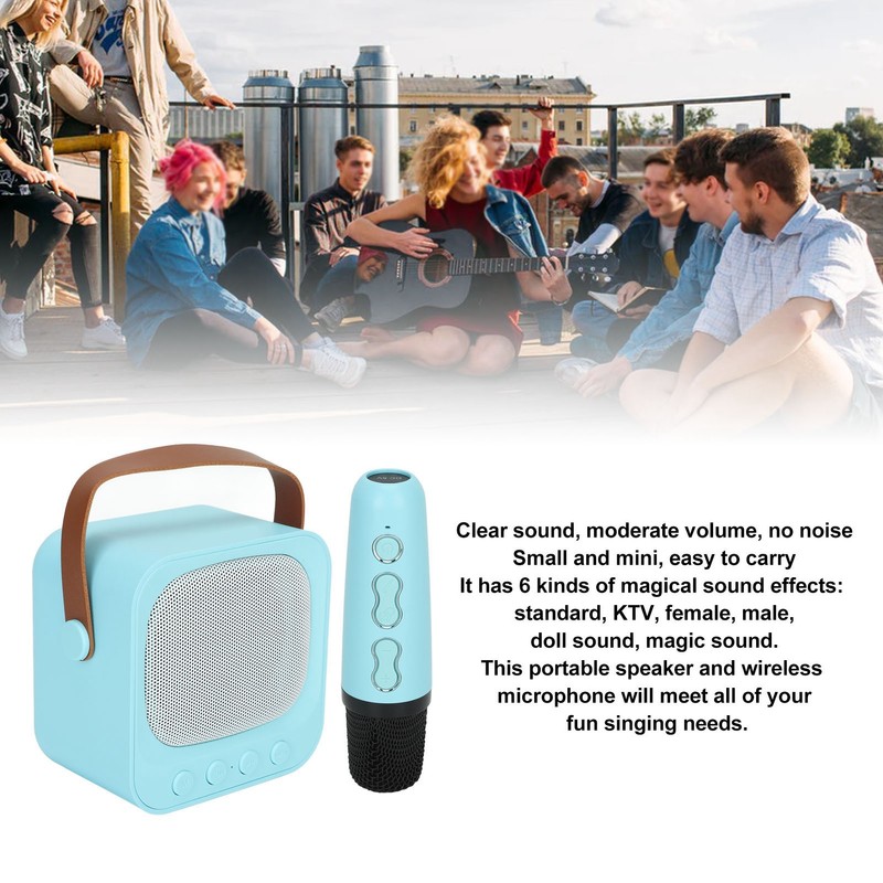 Mini Karaoke Machine Portable Bluetooth Speaker With Wireless Microphone Bass