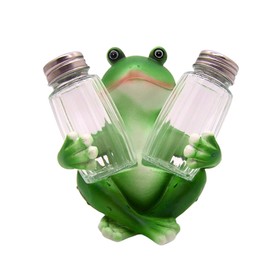 Sitting Frog Salt & Pepper Shaker Holder, Unique Kitchen Decor, 4.25 Inches