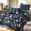 Grey Floral Bedding Set Queen Cotton Duvet Cover Botanical Reversible