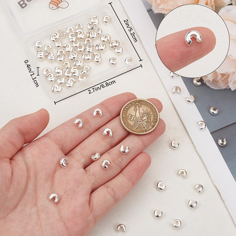 Beebeecraft 1 Box 100Pcs Silver Crimp Beads Covers 925 Sterling