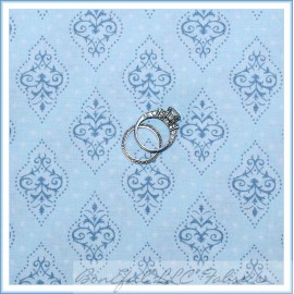 FreeSpirit BonEful Fabric FQ Cotton Quilt Blue White Gray Dot Small Flower Victorian Damask