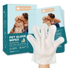 L&W BROS. Pet Wipes Gloves - Safe, Alcohol-Free, and Individually Packaged for Convenient Grooming Disposable Premium Flush-Free Dog Wipes Cleaning Deodorizing Hypoallergenic Wipes(Unscented 12PC)