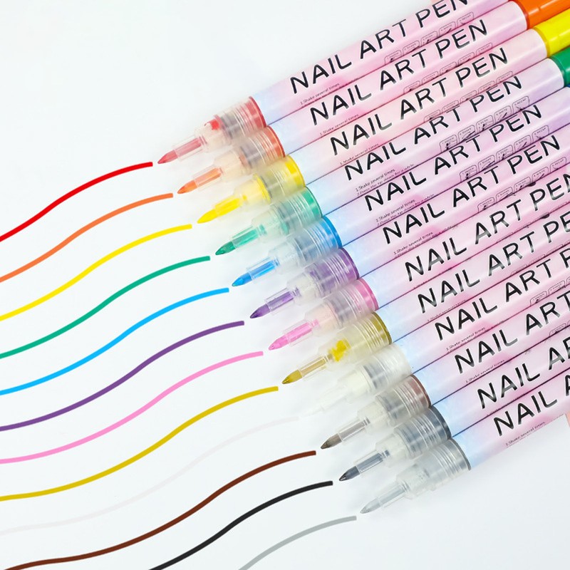 12Pcs 3D Nail Polish Pens 0.5mm Tip Bright Colors Easy