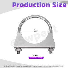 Swpeet 2 x 2.8 inch exhaust U clamp kit, 2-4/5 inch stainless steel silencer U-bolt clamp, universal heavy duty U-bolt silencer clamp, ideal for tip pipes connection
