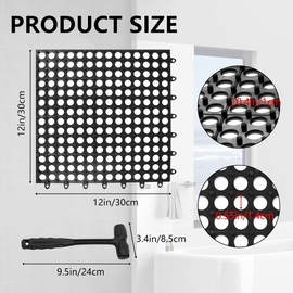 30 Pack Drainage Interlocking Tiles, 12”x12” Modular Interlocking Floor Tiles with 1 Pc Plastic Hammer Non Slip Rubber Floor mat with Holes for Pool Bathroom Deck Kitchen Patio
