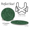 Dark Green Marble Round Coasters Set of 6 - Abosrbent