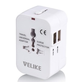 VELIKE International Conversion Plug, 2 USB Ports, Worldwide Compatible, Travel Charger, A O BF C Type, Multi Adapter, USA, Korea, Italy, Australia, Hawaii, Europe, Malaysia, Taiwan, Germany, Greece,
