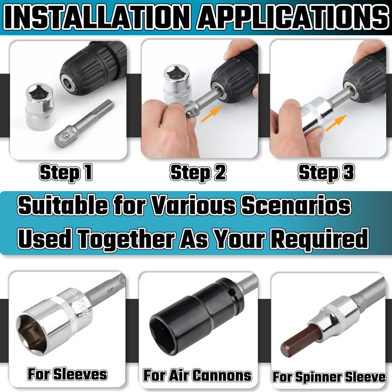 HuGuWdy SDS Plus Socket Adapter Set 4Pcs,1/4"" Hex Socket Adaptor