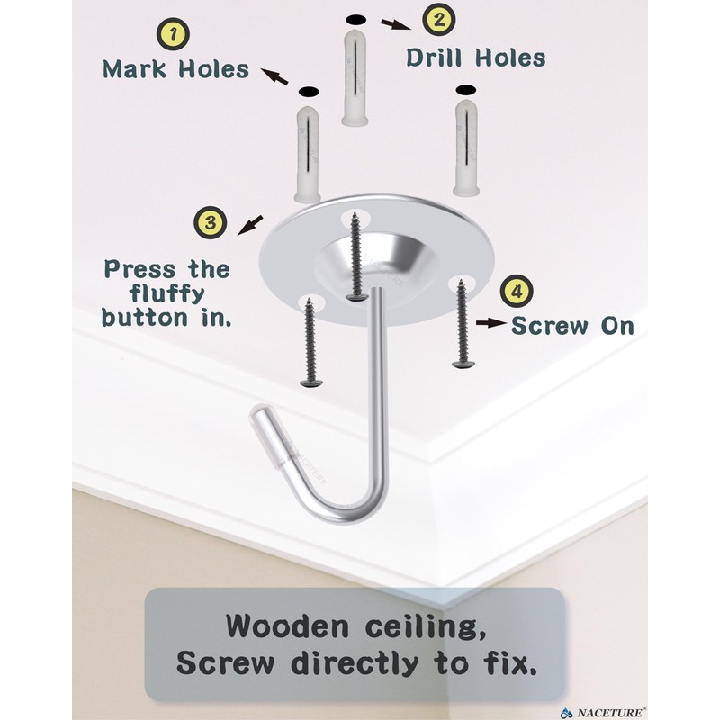 Stainless Steel Ceiling Hooks for Hanging Plants 3 Pack -