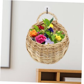 ULDIGI 2pcs Wall Hanging Rattan Flower Basket Balcony Planter Garlic Basket Hanging Wicker Baskets for Wall Willow Flowers Holder Eggs Basket Astetic Room Decor Cupboard Egg Basket Wooden