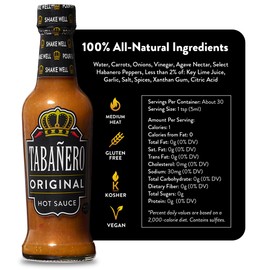 Tabañero Original Hot Sauce, 5 oz Small Glass Bottle, Gourmet Spicy Sauce Gift, All Natural, Low Sodium, Made in the USA