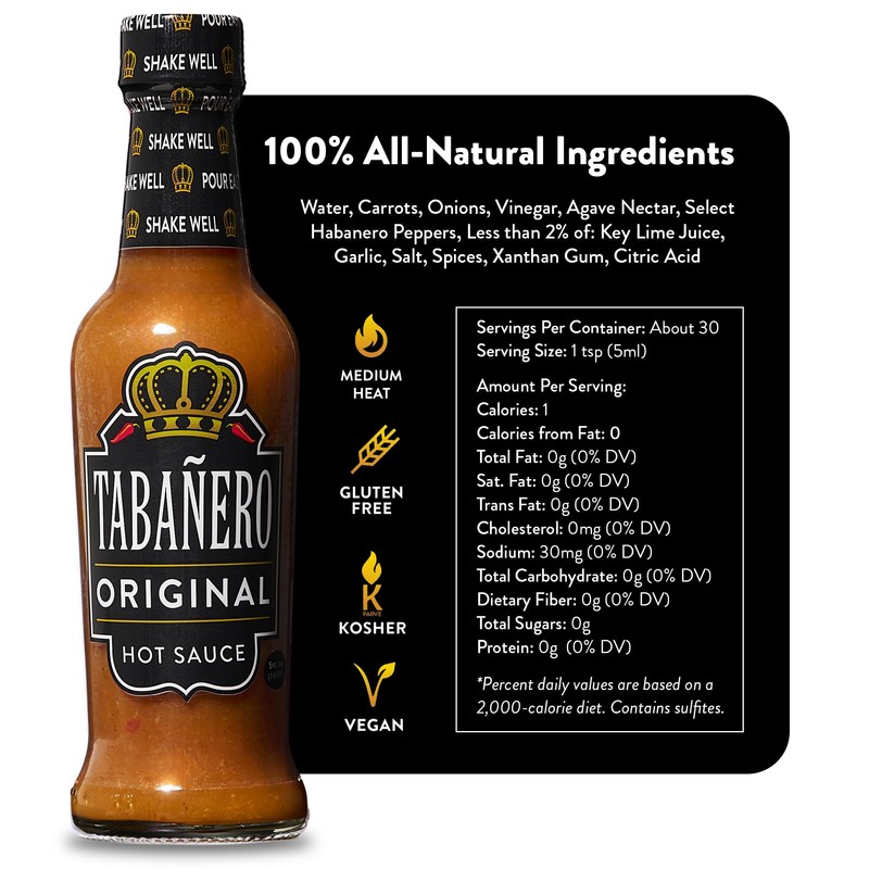 Tabañero Original Hot Sauce, 5 oz Small Glass Bottle, Gourmet