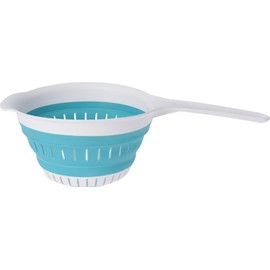 QZed Plastic Foldable Strainer with Handle Collapsible Space-Saving Kitchen Colander for Pasta, Vegetables Fruits, and More – BPA-Free Heat Resistant Dishwasher Safe (Blue)