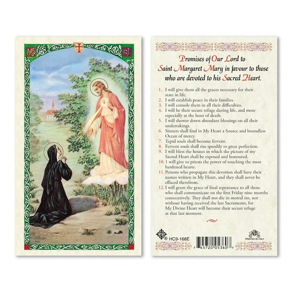 Promises of Our Lord to Saint Margaret Mary in Favour to those who are Devoted to his Sacred Heart. Laminated 2-Sided Holy Card (3 Cards per Order)
