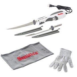 Smith's Lawaia Electric Fillet Knife 51233-2 Removable 8” Serrated Stainless Steel Blades w/Sheath - Fillet Glove & Mesh Storage Bag - Fishing, Outdoor, Hunting Electric Knife - 6 ft Power Cord, White