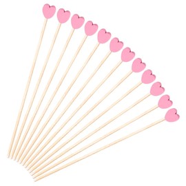 GSHLLO 100 Pcs Small Heart Tooth Picks Wood Drink Stirrer Sticks Party Appetizer Skewers Decorative Wooden Cocktail Toothpicks Cute Food Picks Dessert Tooth Picks Pink