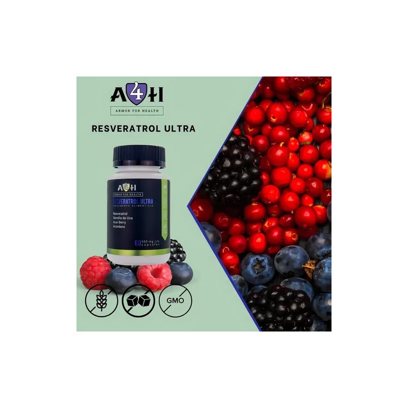 Suplemento Resveratrol A4H Acai Arándano Semilla Uva Sin Sabor 60