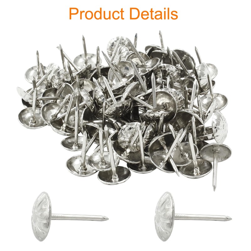 Auvotuis 100PCS Silver Upholstery Decorative Tacks, Antique Furniture DIY Nails