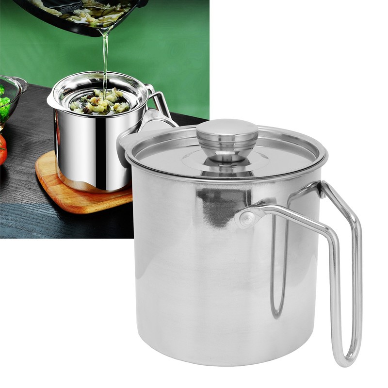 Stainless Steel Oil Filter Pot with Handle Kitchen Grease Container