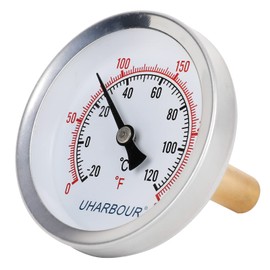 Uharbour 2-1/2" Dial Water Thermometer, Water Temperature Gauge with 1-3/4" Lead-Free Brass Stem and 1/2" NPT Back Mount, Accuracy 2% Range 0-250°F / -20-120 °C…