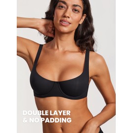 DOBREVA Women's Unlined Balconette Bra Underwire Supportive Plus Size Smooth Scoop Neck Black 38B