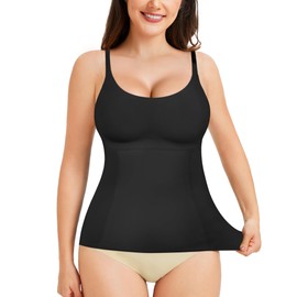 Junlan Compression Tank Top for Women Slimming Cami Vest Tummy Control Shapewear Camisole Tops (Black,M)