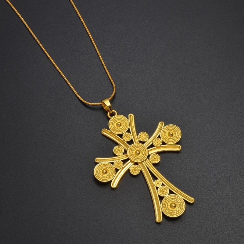 ETH-JE-G Ethiopian Cross Jewelry for Women, Ethiopian Traditional Jewelry Large