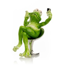Keren Kopal Frog Taking a Selfie Trinket Box with Crystals Faberge Style Decoration