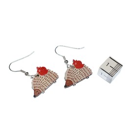 Miniblings Hedgehog Earrings Forest Animals Garden Wood Apple Autumn Cute Handmade Fashion Jewellery I Earrings Silver-Plated, Wood