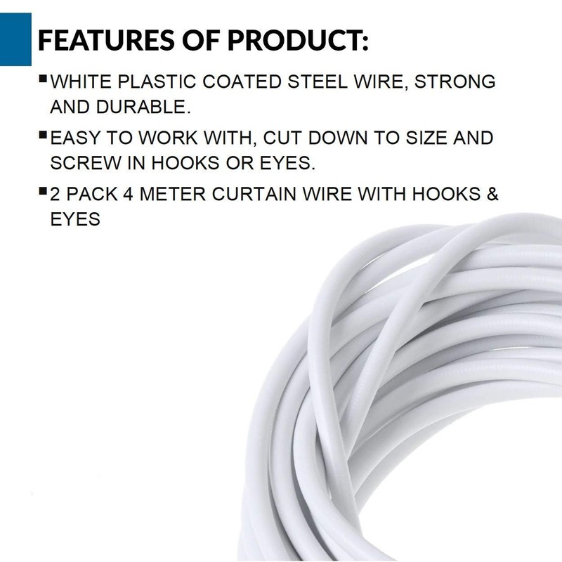 IPEAK Curtain Wire Net Curtain Wire Cord Cable with Hooks