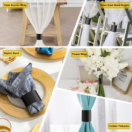 ChilStikUni Polymer Material Reusable Napkin Band, Glue-Free Tear-Proof Water Resistant Oil-Proof Napkin Bands Set of 50(Front Black Color and Back White), 6 Adjustable Sizes Napkin Rings