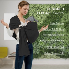 MISSWISDOM Baby Ring Sling Baby Carrier Newborn to Toddler, Ring Baby Carrier Sling, Toddler Carrier Toddler Sling, Baby Wraps Carriers, Baby Sling Carriers, Black
