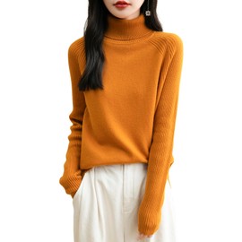 Chanyarn Women's Turtleneck 100% Merino Wool Sweater 2025 Fall Winter Classic Warm Soft Raglan Long Sleeve Knit Sweater (Ginger,M)