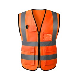 JAMES Hi Vis Viz High Visibility Safety Vest Waistcoats With Zipper & Pockets Reflective Jacket Ideal For Workwear Phone, ID Holder | Waterproof Coats | Machinery Waist (Orange, S)