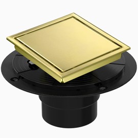 4 Inch Square Shower Floor Drain, Shower Drain Kit with Flange and 2 in 1 Tile-Insert Cover, Square Shower Drain, SUS 304 Stainless Steel Floor Drain,Brushed Gold