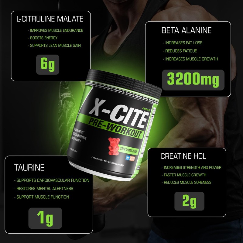 X-CITE Pre-Workout by ATHLEAN-X - Enhanced Formula with Beta-Alanine, Creatine